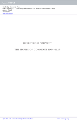 The House of Commons 1604–1629