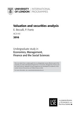 Valuation and Security Analysis (Pdf)