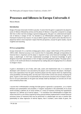 Processes and Idleness in Europa Universalis 4 Marcin Blacha