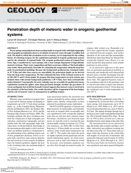 Penetration Depth of Meteoric Water in Orogenic Geothermal Systems Larryn W