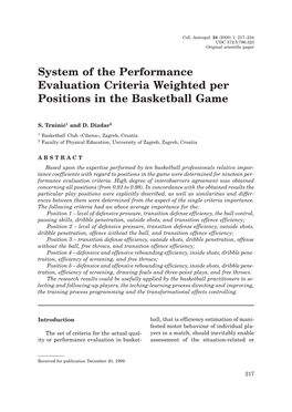 System of the Performance Evaluation Criteria Weighted Per Positions in the Basketball Game