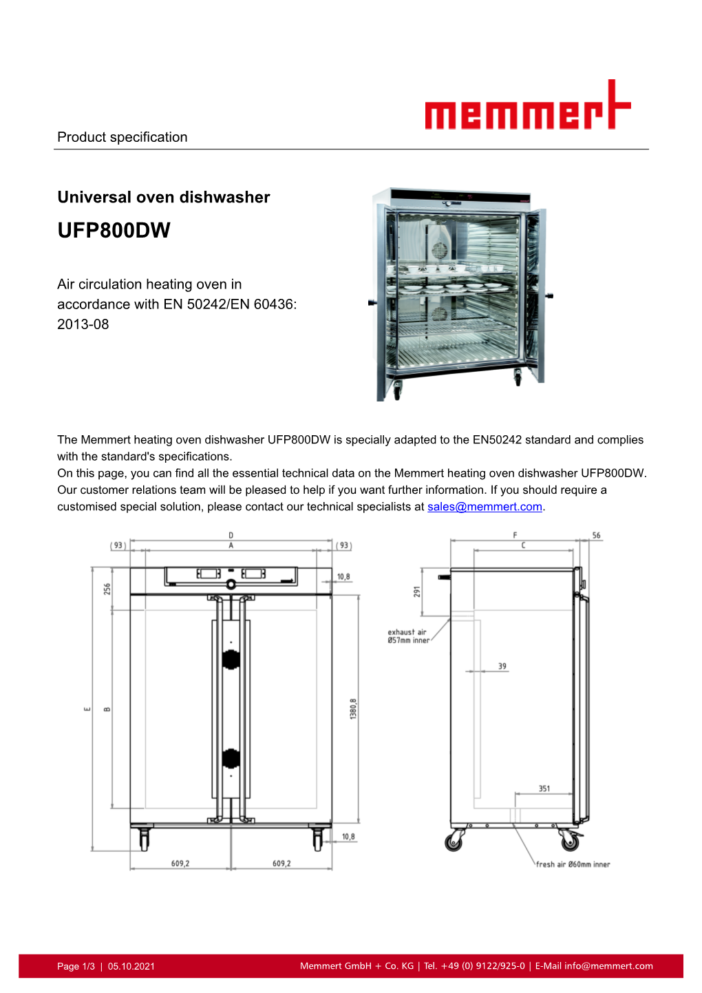 Memmert Universal Oven Dishwasher UFP800DW - En