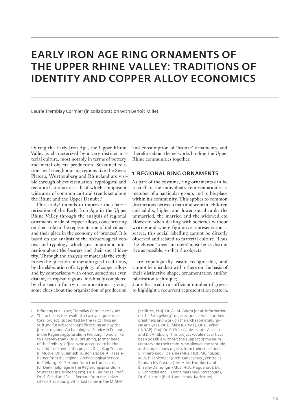 Early Iron Age Ring Ornaments of the Upper Rhine Valley: Traditions of Identity and Copper Alloy Economics