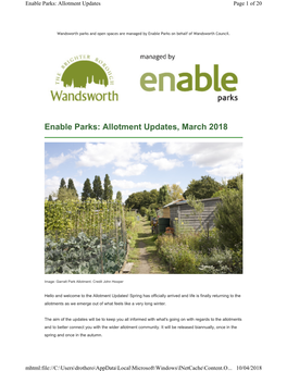 Enable Parks: Allotment Updates, March 2018