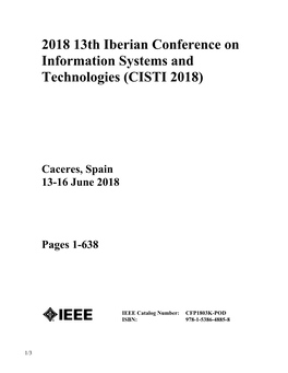2018 13Th Iberian Conference on Information Systems and Technologies (CISTI 2018)