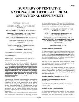 Summary of Tentative National Dhl Office-Clerical Operational Supplement