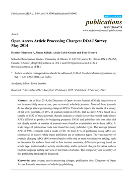 Open Access Article Processing Charges: DOAJ Survey May 2014