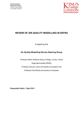 Review of Air Quality Modelling in Defra