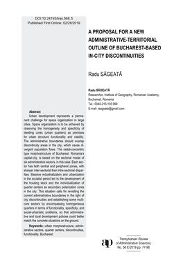 A Proposal for a New Administrative-Territorial Outline of Bucharest-Based In-City Discontinuities