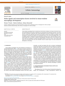 Niche Signals and Transcription Factors Involved in Tissue-Resident Macrophage Development T ⁎ ⁎ Wouter T'jonck , Martin Guilliams, Johnny Bonnardel