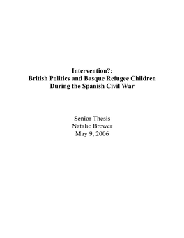 British Politics and Basque Refugee Children During the Spanish Civil War