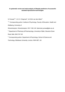 A Systematic Review and Meta-Analysis of Lifestyle Predictors of Successful Assisted Reproductive Technologies