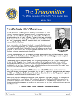The Transmitter Winter 2013 Page 1 from the Deputy Ch Ief of Ch Aplain S… (Cont’D )