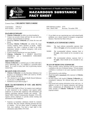 Chlorine Trifluoride Hazard Summary Identification