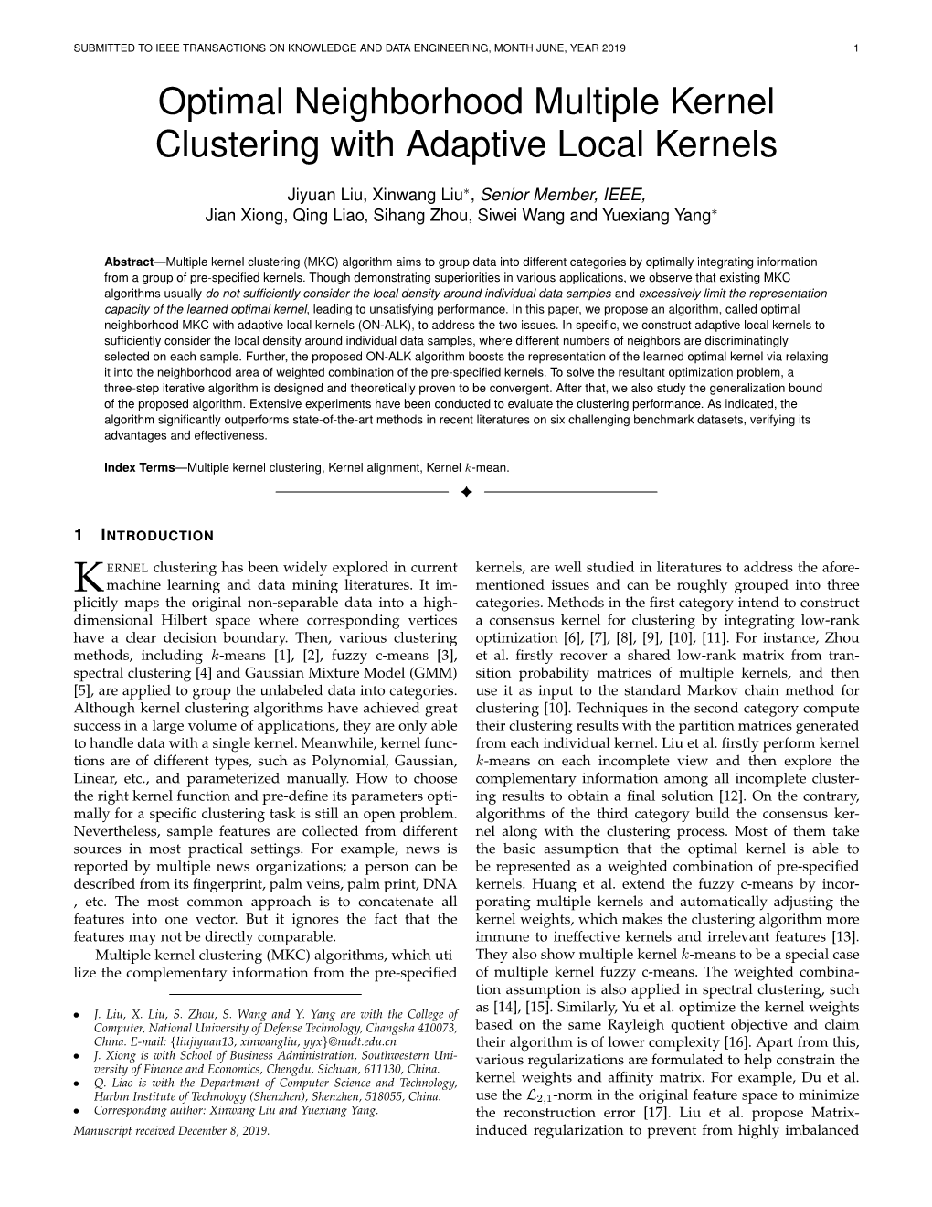 Optimal Neighborhood Multiple Kernel Clustering with Adaptive Local Kernels