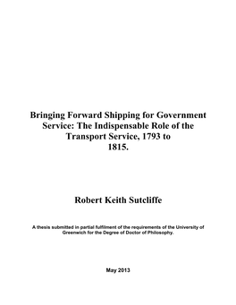 Bringing Forward Shipping for Government Service: the Indispensable Role of the Transport Service, 1793 to 1815