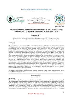 Phytoremediation of Industrial Wastewater from Oil and Gas Fields Using Native Plants: the Research Perspectives in the State of Qatar