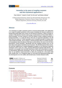 Anomalies in the Space of Coupling Constants and Their Dynamical Applications I