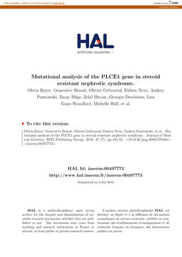 Mutational Analysis of the PLCE1 Gene in Steroid Resistant Nephrotic Syndrome