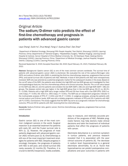 Original Article the Sodium/D-Dimer Ratio Predicts the Effect of First-Line Chemotherapy and Prognosis in Patients with Advanced Gastric Cancer