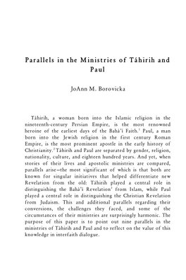 Parallels in the Ministries of Táhirih and Paul