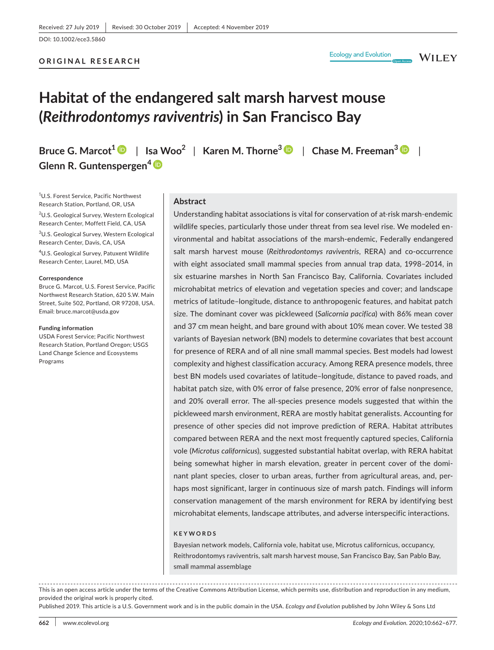 Habitat of the Endangered Salt Marsh Harvest Mouse (Reithrodontomys Raviventris) in San Francisco Bay