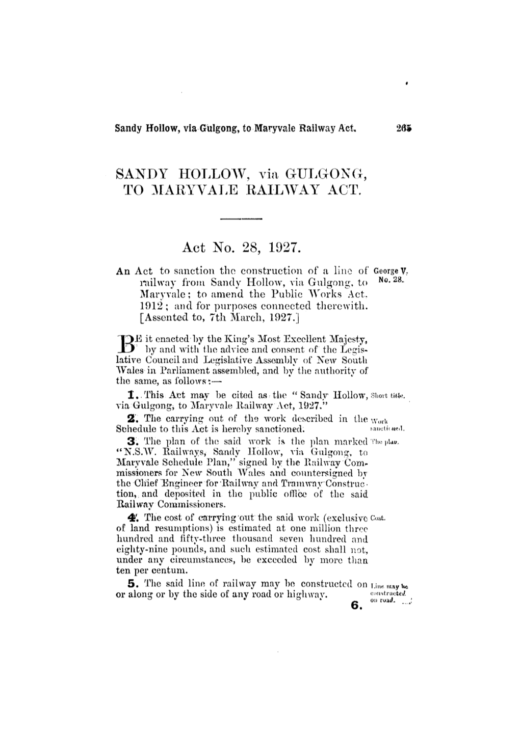 SANDY HOLLOW, Via GULGONG, to MARYVALE RAILWAY ACT. Act No