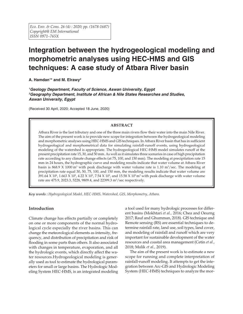 Integration Between the Hydrogeological Modeling and Morphometric Analyses Using HEC-HMS and GIS Techniques: a Case Study of Atbara River Basin