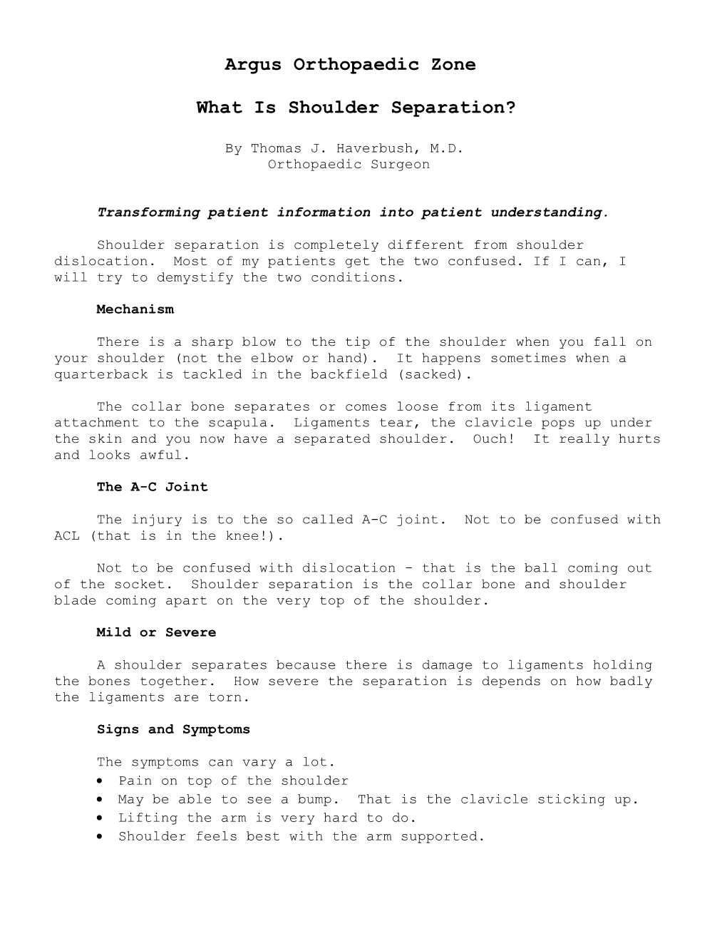 Argus Orthopaedic Zone What Is Shoulder Separation?