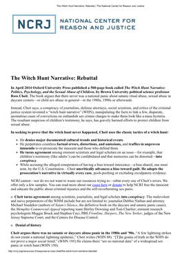 The Witch Hunt Narrative: Rebuttal | the National Center for Reason and Justice