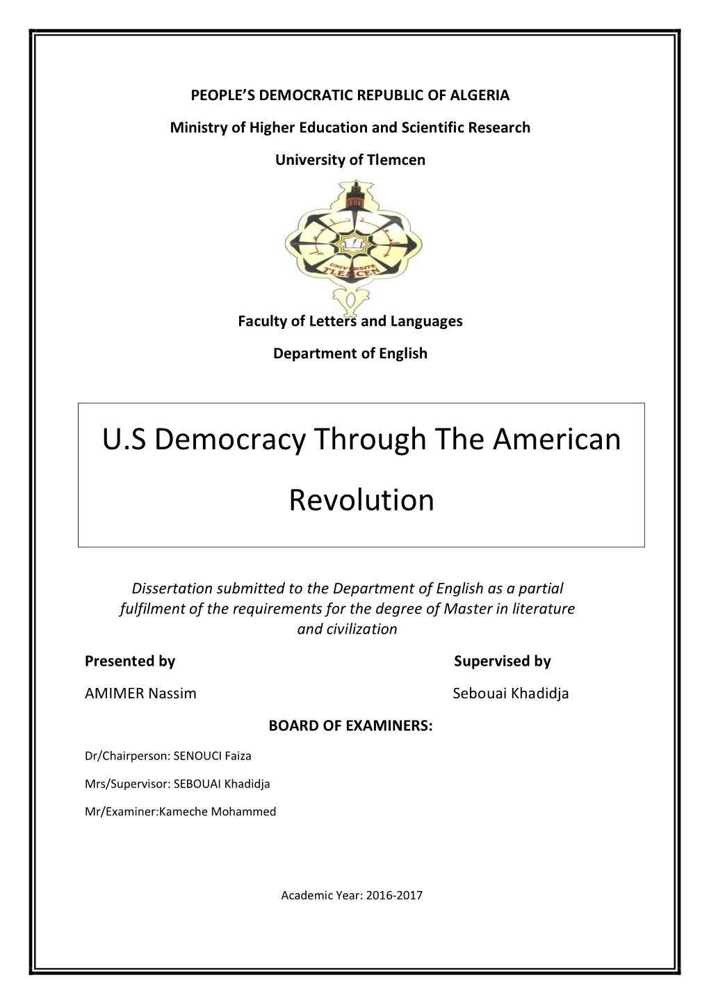 U.S Democracy Through the American Revolution
