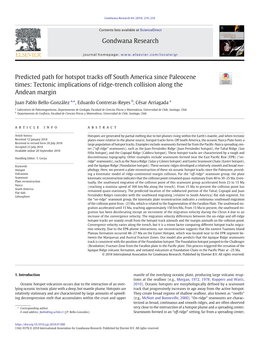 Predicted Path for Hotspot Tracks Off South America Since Paleocene Times: Tectonic Implications of Ridge-Trench Collision Along the Andean Margin