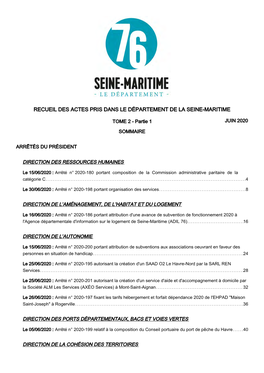 Recueil Des Actes Pris Dans Le Département De La Seine-Maritime
