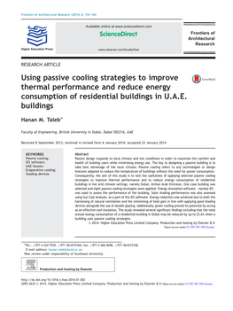 Using Passive Cooling Strategies to Improve Thermal Performance and Reduce Energy Consumption of Residential Buildings in U.A.E