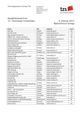 Ausstellerverzeichnis 12. Tischmesse Schwyz