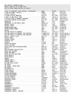 Bill Black's Webabc Library Master Index As of 30 Sept 2014 Key To