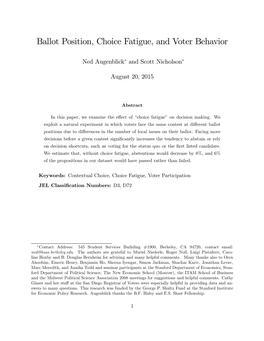 Ballot Position, Choice Fatigue, and Voter Behavior