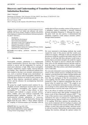 Discovery and Understanding of Transition-Metal-Catalyzed Aromatic Substitution Reactions Transition-Metal-Catalyzedjohn Aromatic Substitution Reactionsf