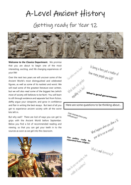 A-Level Ancient History Getting Ready for Year 12