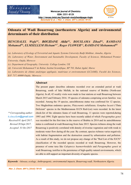 Odonata of Wadi Bouarroug (Northeastern Algeria) and Environmental Determinants of Their Distribution