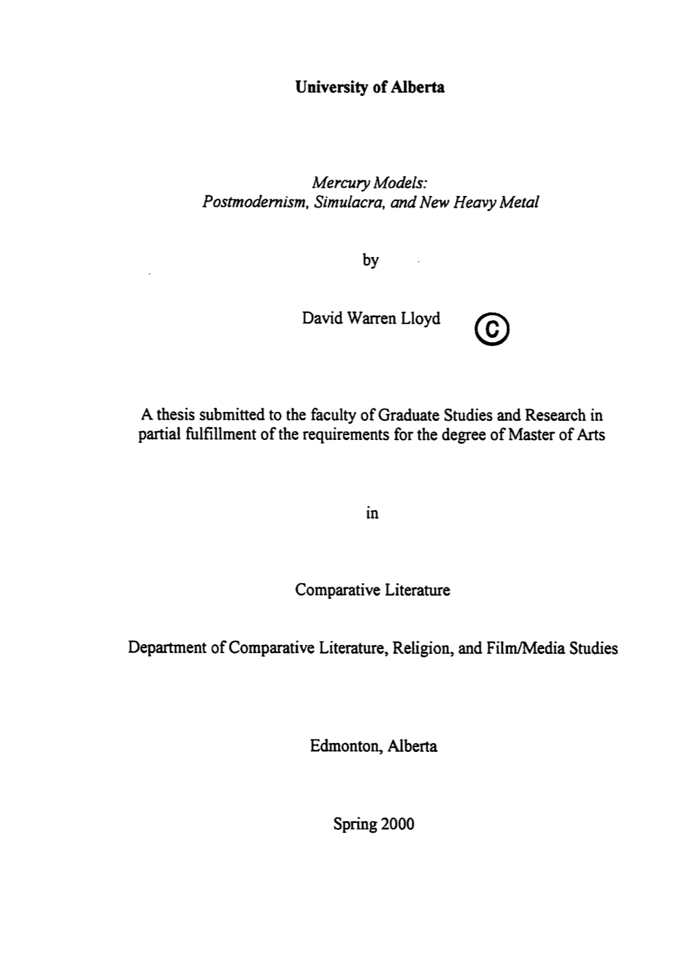 Mercury Models: Postmodernism, Simulacra, and New Heavy Metal