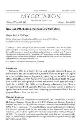 New Taxa of the Lichen Genus &lt;I&gt;Pertusaria&lt;/I&gt;