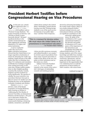 President Herbert Testifies Before Congressional Hearing on Visa Procedures