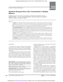 Significant Biological Role of Sp1 Transactivation in Multiple Myeloma