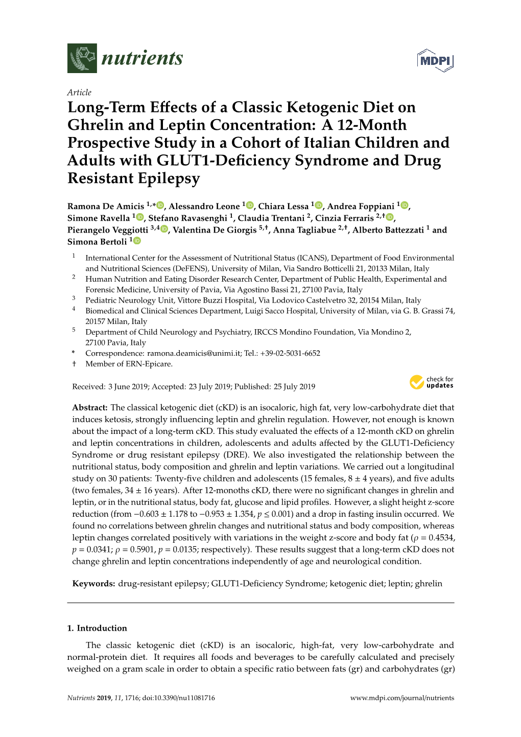 Long-Term Effects of a Classic Ketogenic Diet on Ghrelin