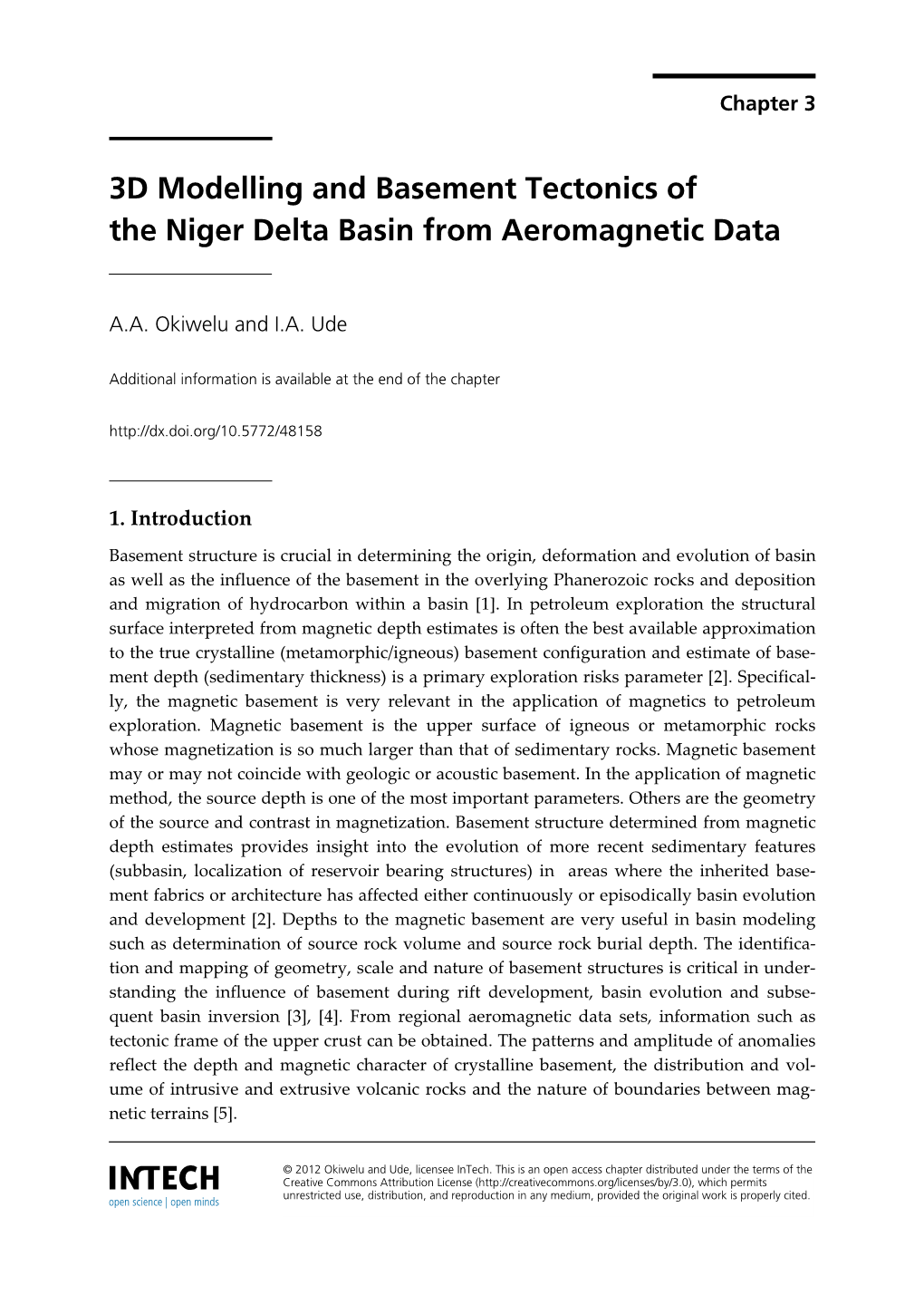 3D Modelling and Basement Tectonics of the Niger Delta Basin from Aeromagnetic Data