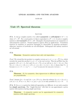 Unit 17: Spectral Theorem