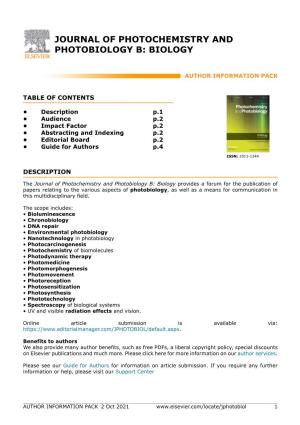 Journal of Photochemistry and Photobiology B: Biology