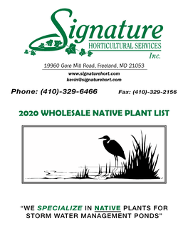 2020 Wholesale Native Plant List