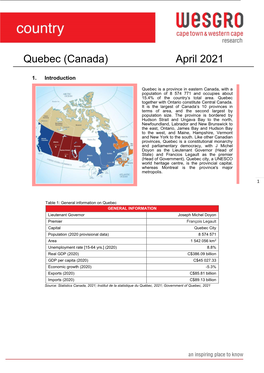 Quebec (Canada) April 2021
